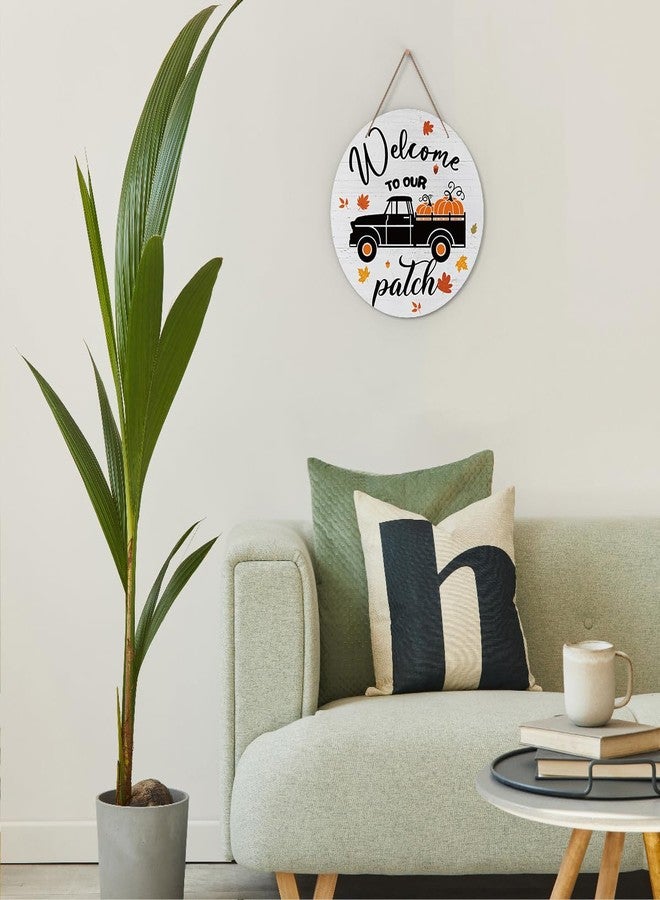 Zmyollo Fall Pumpkin Welcome Round Decorative Sign, Welcome To Our Patch Round Wooden Sign With Rope, Wall Art Decorations For Farmhouse Garden Porch, Fall Thanksgiving Gifts for Friends And Colleagues-39 - Image 4